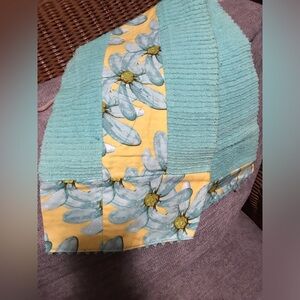 Adorable Handmade Burp Cloth Turquoise & Yellow with RickRack Trim